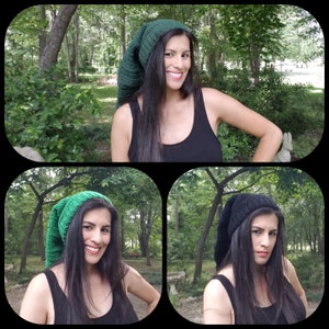 Inspired Link a Legend hero slouchy crochet forest green, bright,black beanie, cosplay,long tail beanie,  textured design ADULT/TEEN/UNISEX