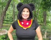 Fun Mouse inspired crochet scoodie,hooded scarf hoodie,hooded cowl with fur ears, hood,  hoody, fur mouse cosplay Unisex/Adult/teen