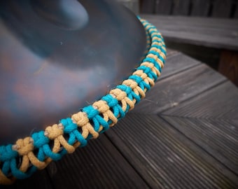 Handmade Handpan Edge Guard:turquoise-beige cotton cord, Protective Rim Braid Handpan accessory