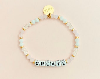 Pastel Sky Custom Word Bracelet • Personalized Dainty Name • Stacking Friendship Gift • Word, Name or Initials Letter Bead Bracelet