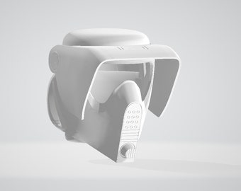 May include: A white plastic helmet with a visor and a series of small holes on the side. The helmet is designed to resemble a futuristic or sci-fi style.