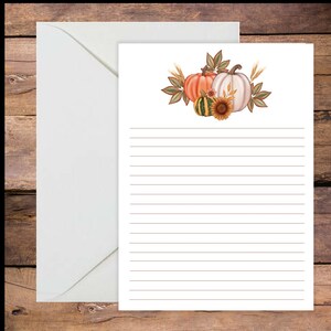 Artigos de papelaria para impressão de outono ~ Kit de papelaria de outono ~ Papel para escrever cartas de outono ~ Forrado/sem forro ~ 8,5 x 11 ~ Abóboras rústicas ~ Aquarela