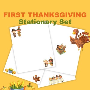 First Thanksgiving ~ Pilgrim&#39;s Thanksgiving ~ Kid&#39;s Stationary Set ~ Girls Stationery Set ~ Pen Pal ~ Girl&#39;s Stationery ~ Kid Letter Writing