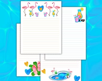 Summer Flamingo Stationery for Handwritten Letters, Stationery for Kids
