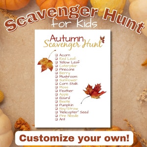Editable Nature Scavenger Hunt Printable for Kids ~ Outdoor Scavenger ~ Autumn Scavenger Hunt ~ Nature Treasure Hunt ~ Outdoor Play