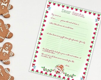 Lettera stampabile per bambini a Babbo Natale ~ Modello lettera di Babbo Natale ~ Lista dei desideri di Babbo Natale ~ Lettera a Babbo Natale