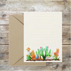 Juego de escritura de cartas de llama / Llama y Cactus / Llama llama