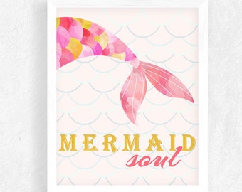 Nursery Print-Mermaid Soul Wall Art Print-Digital Download-Nursery Wall Art