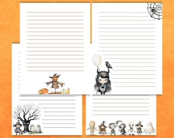 Halloween Stationary Set PDF Lined Letter Writing Paper for Kids