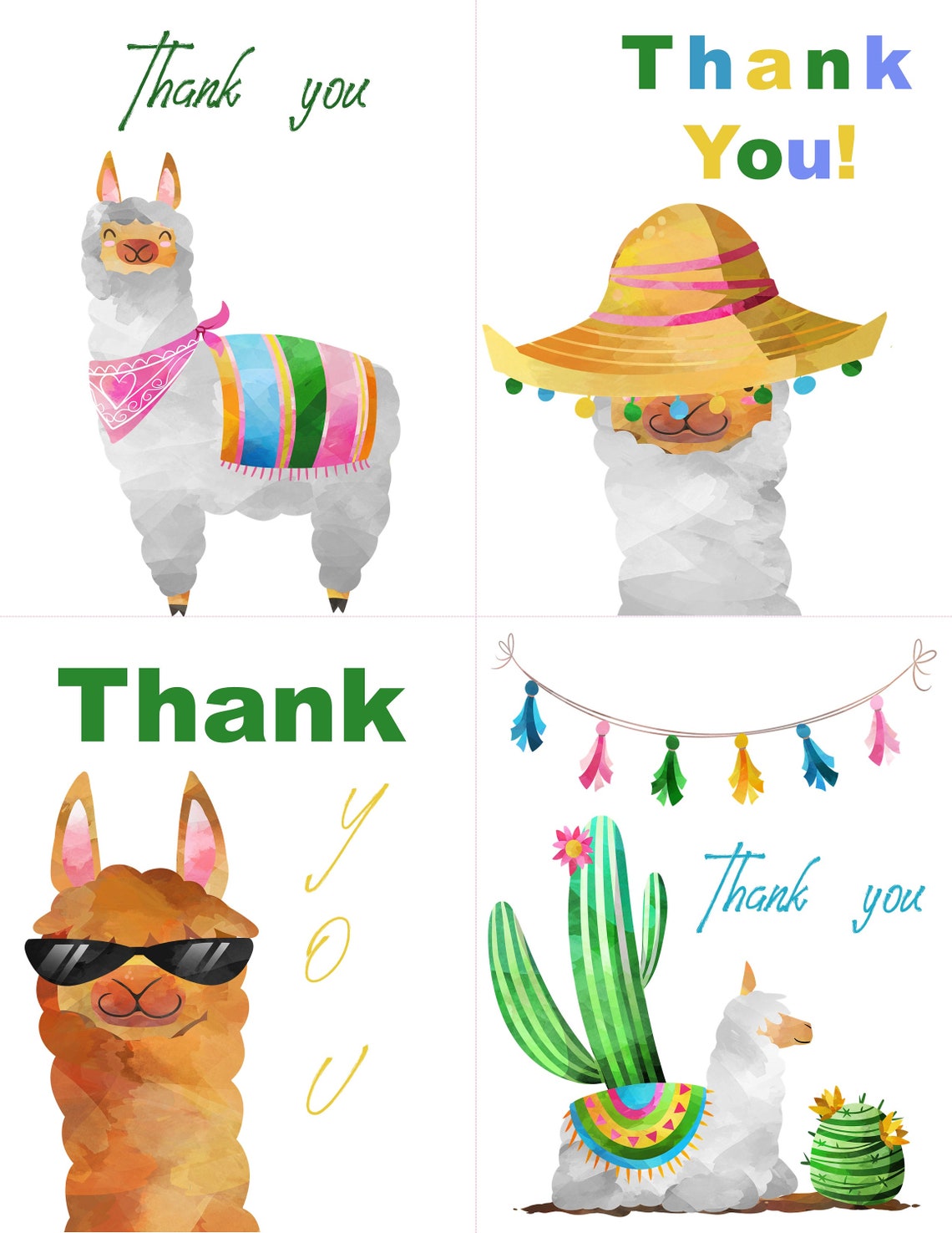 Llama Thank You Cards, Llama Thank You Card, Printable Digital Cards, Digital Card, Instant
