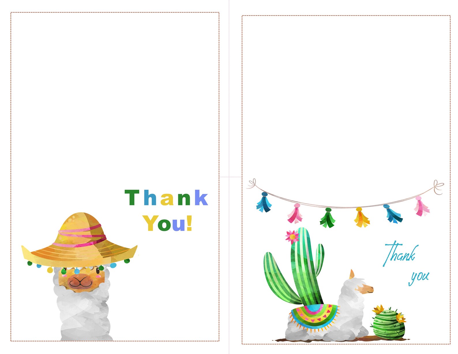 Llama Thank You Cards, Llama Thank You Card, Printable Digital Cards ...