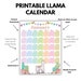 Llama Calendar, Llama Printable Calendar, Monthly Calendar, Calendar ...