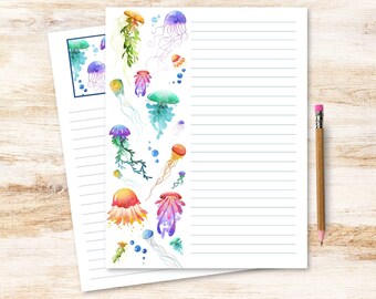 Cute Ocean Stationary, Jellyfish Watercolor Stationery Kit, Letter Writing Set