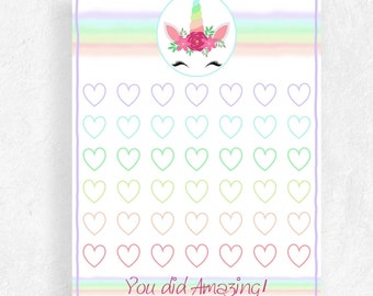 Printable Unicorn Reward Chart, Unicorn Chore Chart, Girl Reward Chart, Behavior Chart, Potty Training Chart, Toddler Reward Chart,