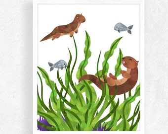 Otter Art Print/Otter Family