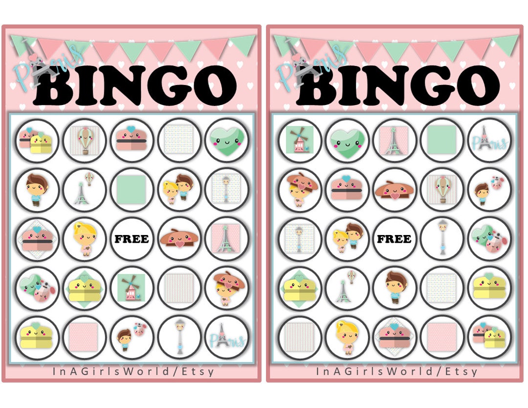 Paris-themed Bingo Cards ~ Printable Bingo Cards ~ Digital Bingo Cards ...