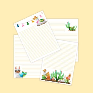 Conjunto de papelería de llama, papel para escribir cartas de llama ~ Llama imprimible ~ Llama estacionaria ~ Papel de nota de llama ~ Página del diario de llama