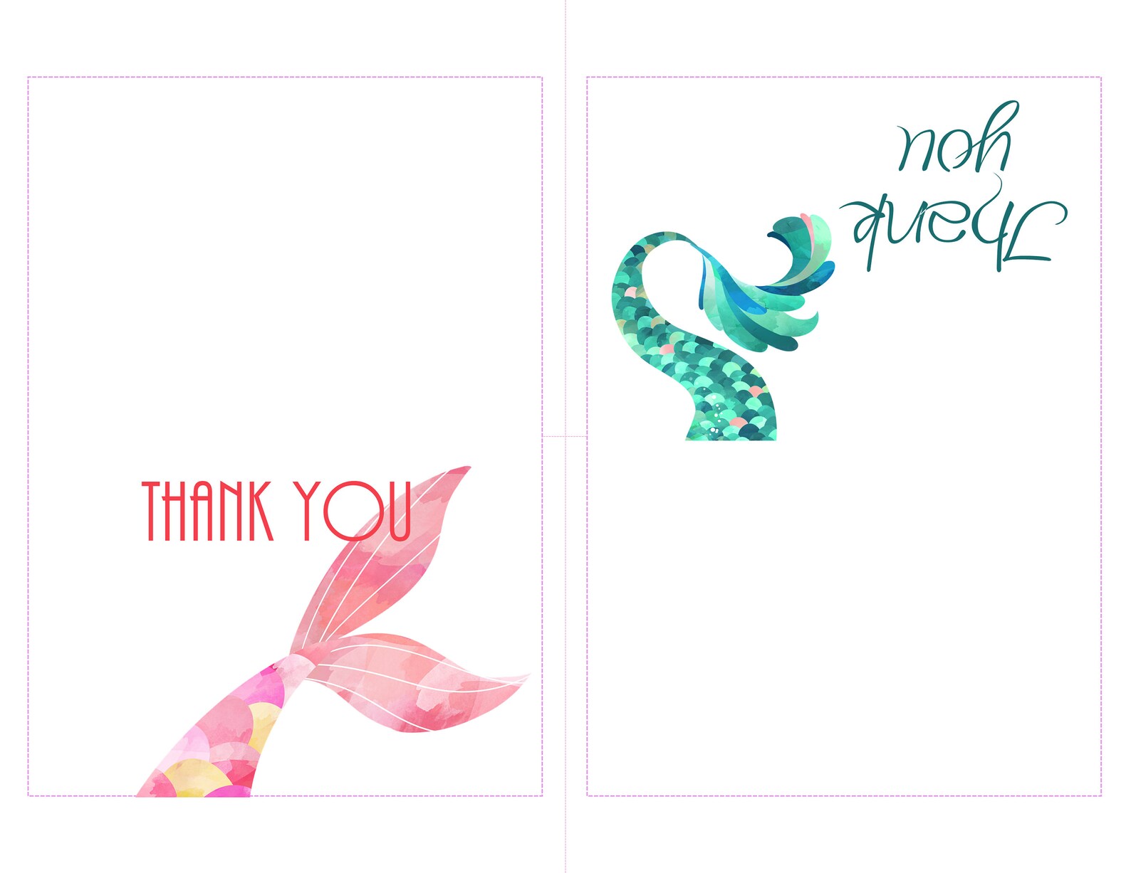 Mermaid thank you cards Mermaid Thank You Card Printable | Etsy
