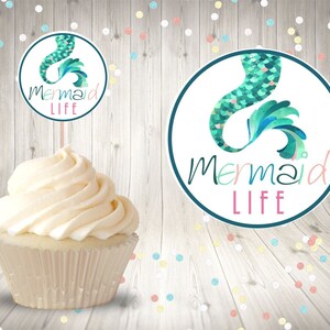 Mermaid Printable Cupcake Topper, Mermaid Party Decor, Under the Sea Themed, Mermaid Tail