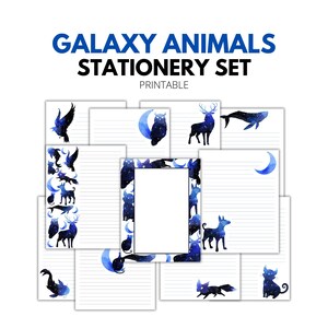 Galaxy Animals Printable Stationery, Letter Sized Stationery Printable, Letter Writing Paper, Letter Writing Set, Stationery Set, Lined