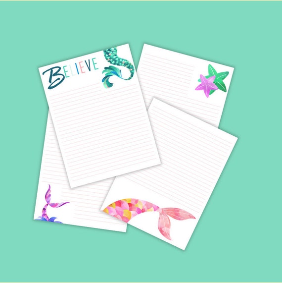 Mermaid Stationery-Stationary Paper Pack-Mermaid Printables | Etsy