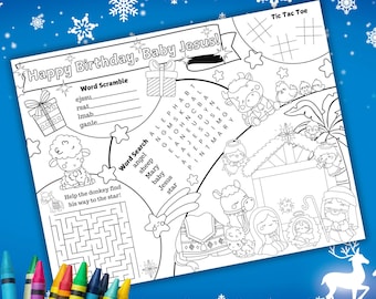 Set de table de Noël imprimable, feuille d&#39;activités de Noël, napperon imprimable de la crèche de Noël pour les enfants