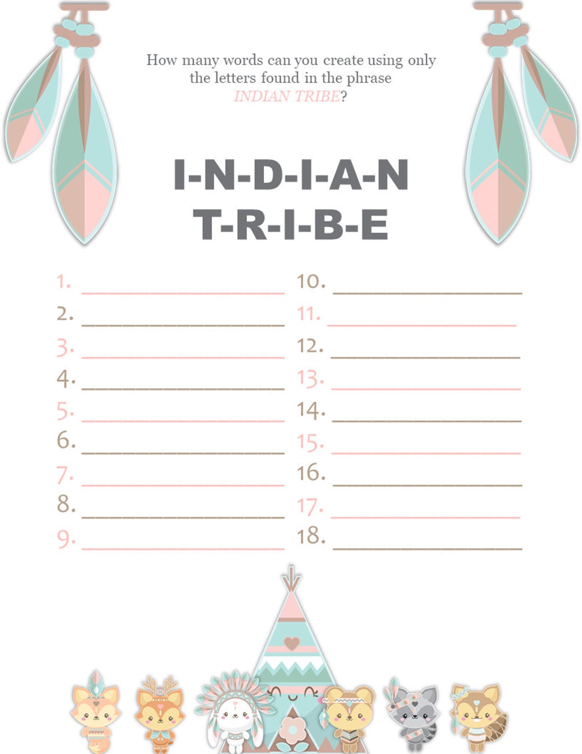 Tribal Games-printable Games for Kids - Etsy