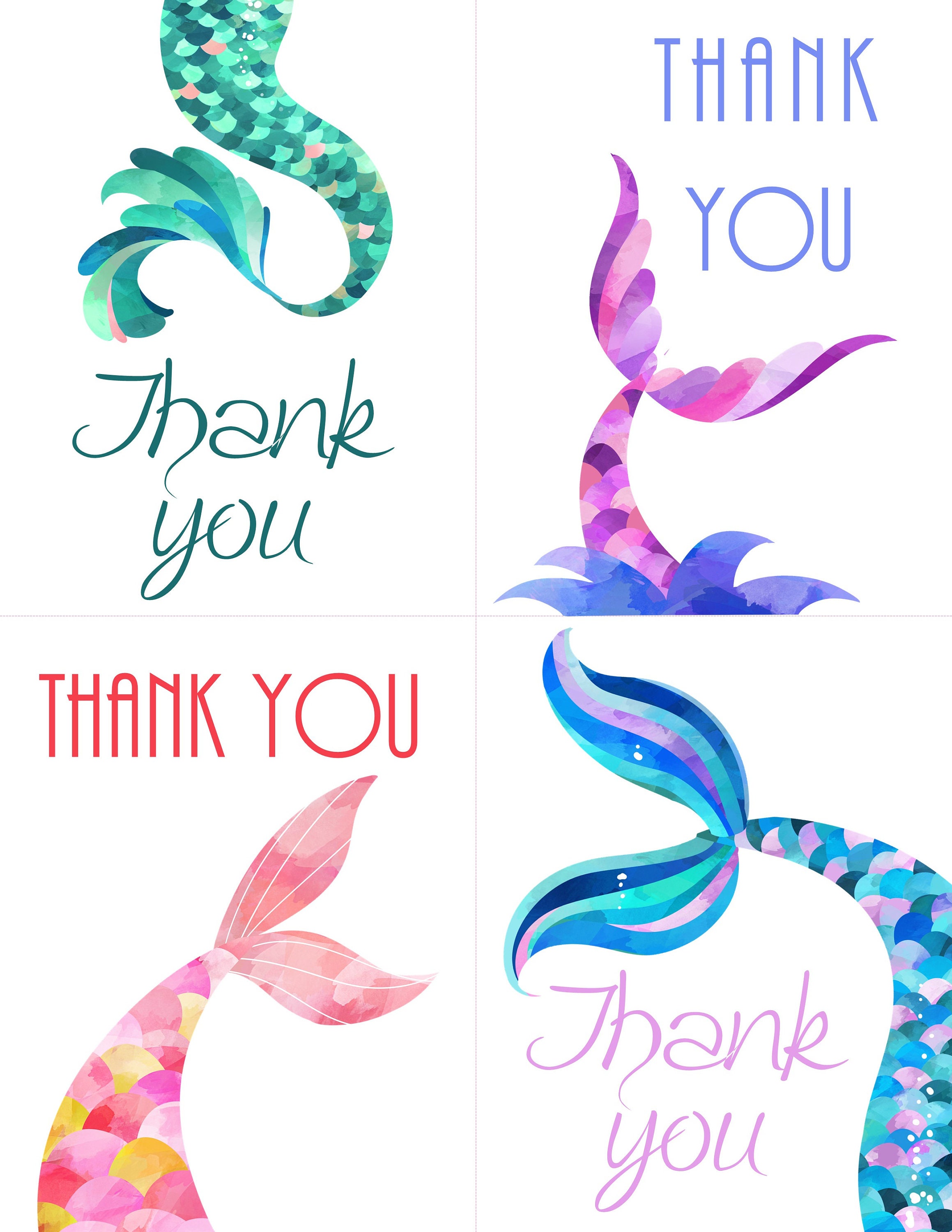 Printable Mermaid Thank You Cards Free Printable Templates