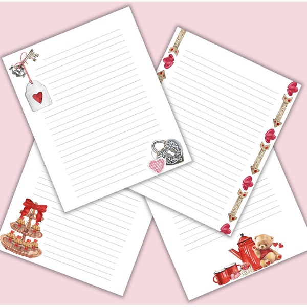 Heart Stationery ~ Printable Valentine's Day Stationery ~ Pen Pal Stationery ~ Printable Stationery ~ A5 ~ US sized ~ Lined & Unlined