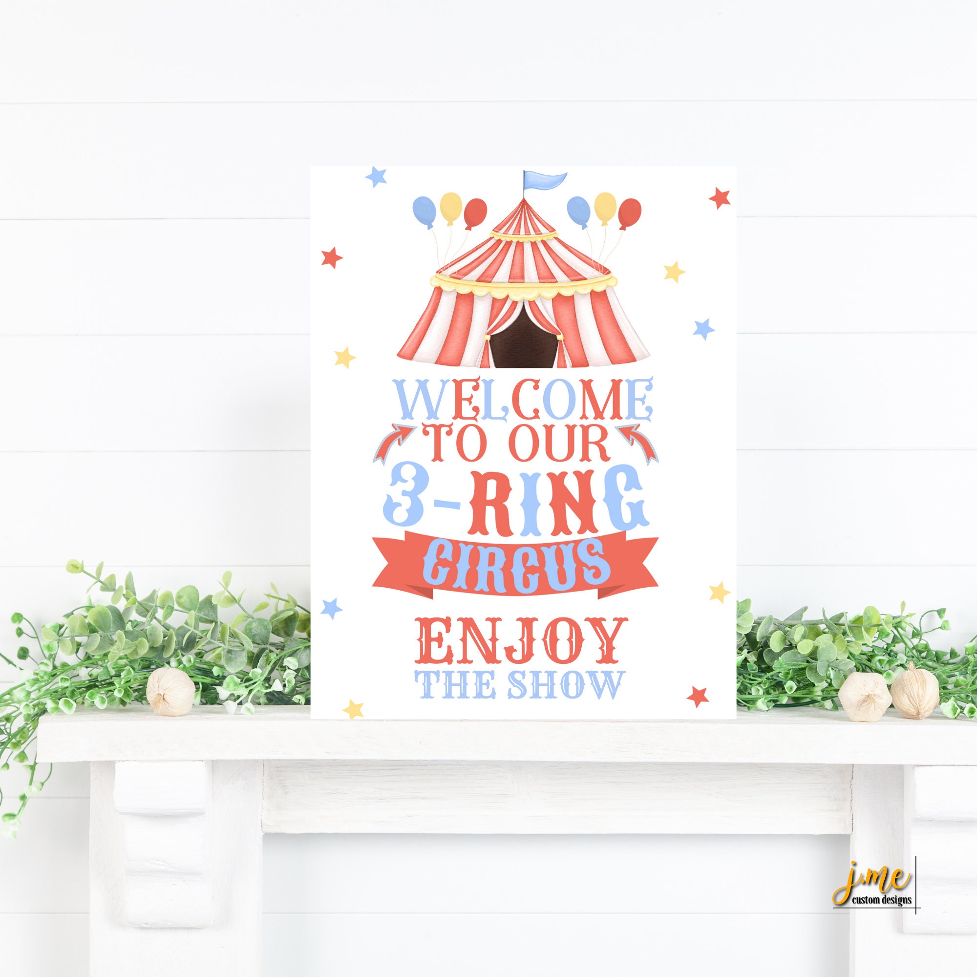 Three Ring Circus Digital Welcome Sign Carnival Themed Birthday Party ...