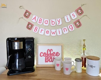 A Baby is Brewing Baby Shower Banner Pink and Tan Baby Girl Coffee Themed Party Little Bean