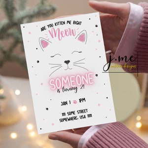 Kitten Themed Birthday Party Invitation Template Editable Invite for Cat Party Birthday Pink Kitten Birthday Invitation Second Birthday