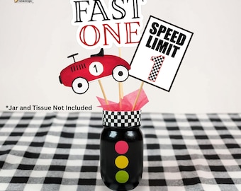 Fast One DIY Centerpiece for Birthday Party Racing Decor Fast One Vintage Race Car First Birthday Racing Car Red Centerpiece Party