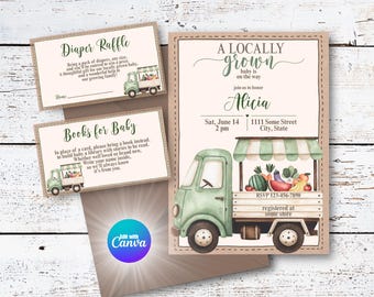 Locally Grown Baby on the Way Farmer's Market Baby Shower Invitation Set Home Grown Sprout Baby Shower Invite Template