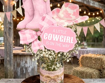 Cowgirl on the Way Centerpiece Sticks Baby Shower Cowgirl Pink Western Party Decor Set of 4 Centerpiece Sticks Coquette Baby Cowgirl