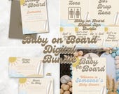 Baby on Board DIGITAL Baby Shower Bundle Ocean Theme Baby Invitation Template Surfer Table Signs Decor Welcome Sign Neutral