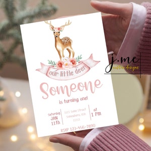 Modèle d&#39;invitation pour une fête d&#39;anniversaire avec un petit cerf