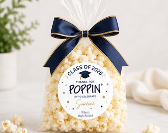 Graduation Favor Stickers Popcorn Party Favor 2026 Custom Grad Gift for Guests Thanks for Poppin By
