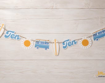Hang Ten Surfer Icon Banner Tenth Birthday Decor Surfer Icons Birthday Bright