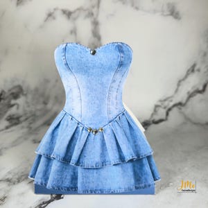 white christmas dresses Medium Wash Denim Square Neck Button Up Mini Dress