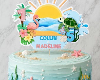 Cake Topper Sea Turtle Flamingo Combined Birthday Cake Decor