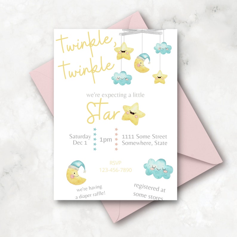 Plantilla de invitación de baby shower luna y estrellas de - Etsy México