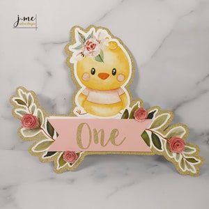 Birthday Cake Topper This Chick is ONE First Birthday Pink and Gold Cake Topper for First Birthday Chick