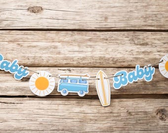 Baby on Board Icon Banner Baby Shower Decor Bright Colors Surfer Party