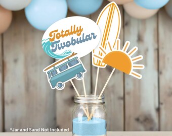 Totally Twobular Centerpiece Surfer Second Birthday Decor Set of 4 Ocean Themed Table Decor Bright