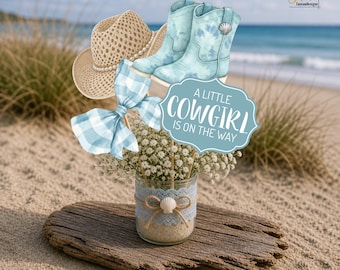Coastal Cowgirl on the Way Centerpiece Sticks Baby Shower Cowgirl Beachy Western Party Decor Set of 4 Centerpiece Sticks