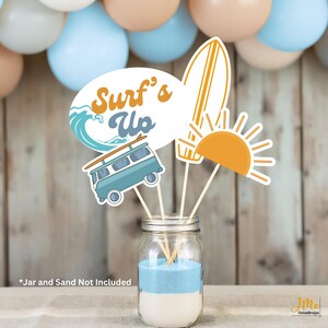Surf's Up Centerpiece Retro Surfer Theme Party Decor Set of 4 Surfer Ocean Themed Centerpieces Surf Board Sun Van Surf's Up Party