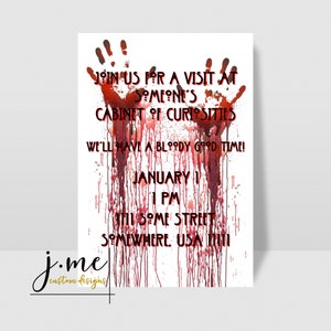 Birthday Invitation Template Horror Birthday Party Cabinet of Curiosities Birthday Bloody Handprints Invite Dripping Blood Horror Birthday