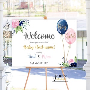 He or She Gender Reveal Welcome Sign Editable Baby Shower Welcome Sign Floral Gender Party He or She What Will Baby Be