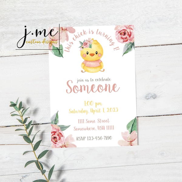 Birthday Chick First Birthday Party Invitation This Chick is Turning One Birthday Little Chick Yellow Baby Chick Birthday Invite Template
